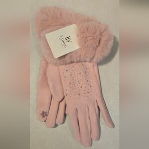 FADIVO New York Rhinestone-Accented Gloves with Faux Fur Trim